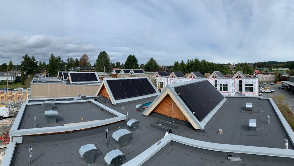 rooftop solar array on Victoria BC townhomes