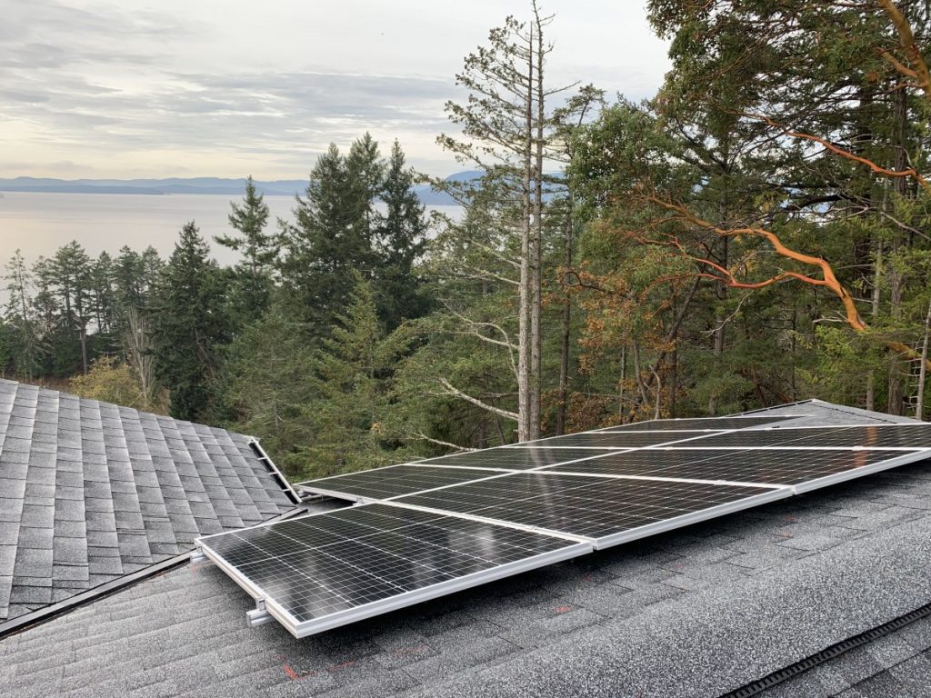 rooftop solar panel installation on Pender Island BC