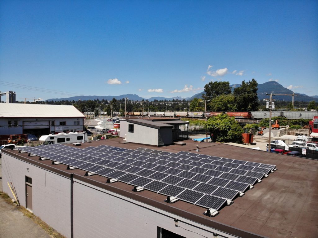 Flat roof solar panel installation for business in North Vancouver BC