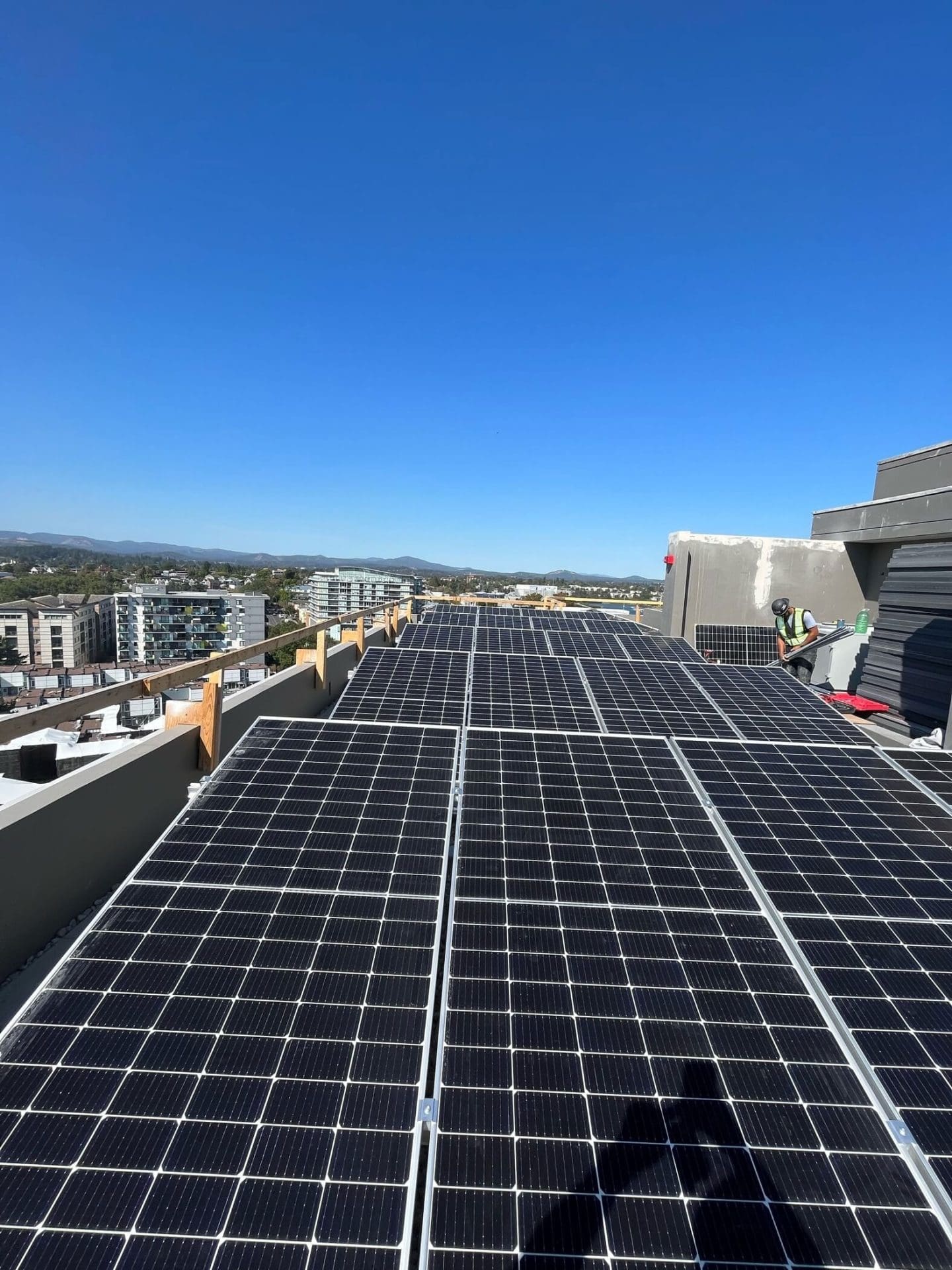 Solar panels installed on a commercial high rise